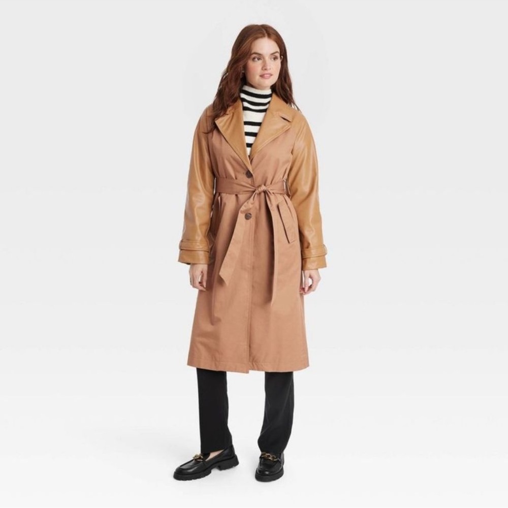Women's Relaxed Trench Coat - A New Day Brown L